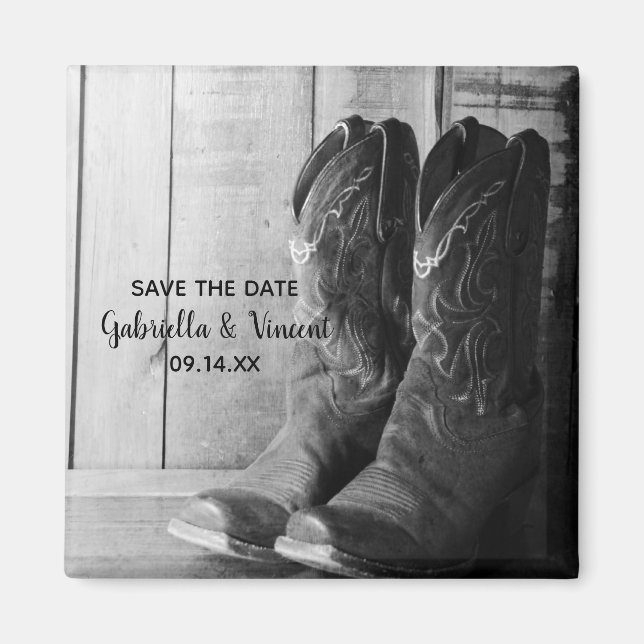 Rustic Cowboy Boots Country Wedding Save the Date Magnet (Front)
