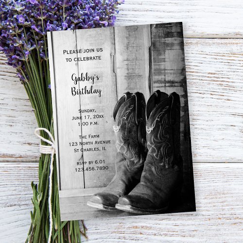 Rustic Cowboy Boots Country Birthday Party Invite