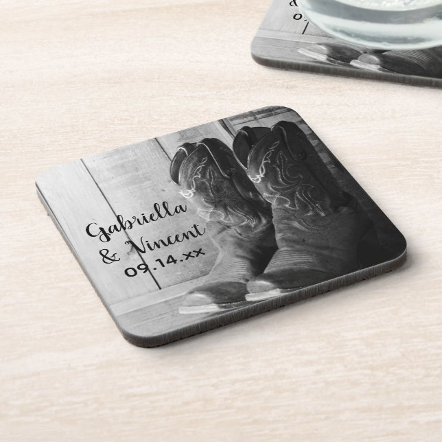 Rustic Cowboy Boots Country Western Wedding Coaster (Left Side)