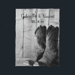 Rustic Cowboy Boots Country Western Wedding Fleece Blanket<br><div class="desc">Customize the charming Rustic Cowboy Boots Country Western Wedding Fleece Blanket with the names of the bride and groom and marriage ceremony date to create a cozy gift for a bridal shower or marriage. This soft and snuggly custom ranch theme nuptial blanket features a digitally enhanced black and white photograph...</div>