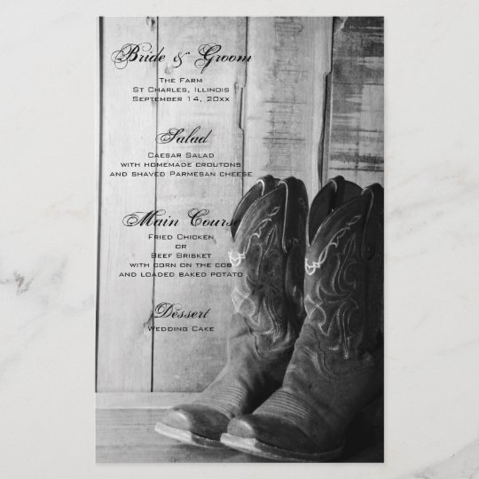 Rustic Cowboy Boots Country Western Wedding Menu Zazzle Com