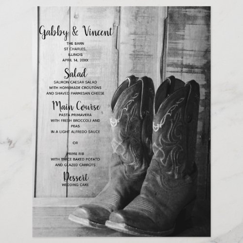 Rustic Cowboy Boots Country Western Wedding Menu