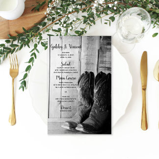 Rustic Cowboy Boots Country Western Wedding Menu