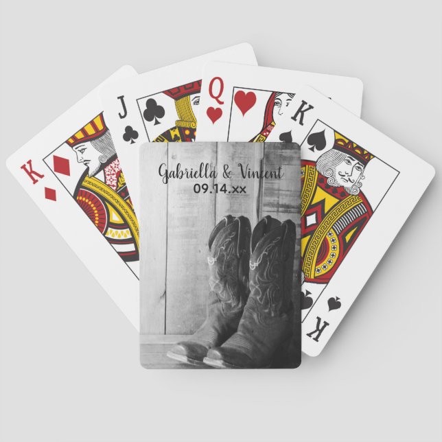 Rustic Cowboy Boots Country  Western Wedding Poker Cards (Back)