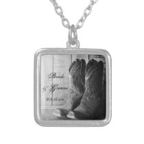 Rustic Cowboy Boots Country Western Wedding Silver Plated Necklace