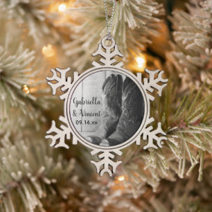 Rustic Cowboy Boots Country Western Wedding Snowflake Pewter Christmas Ornament