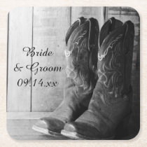 Rustic Cowboy Boots Country Western Wedding Square Paper Coaster