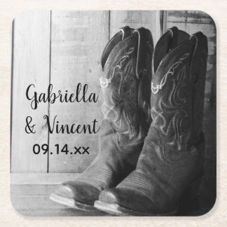 Rustic Cowboy Boots Country Western Wedding Square Paper Coaster