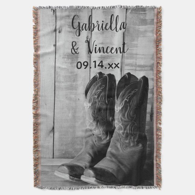 Rustic Cowboy Boots Country Western Wedding Throw Blanket (Front Vertical)