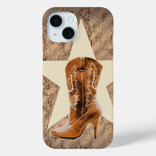 rustic cowboy boots cowgirl Texas star western iPhone 15 Case