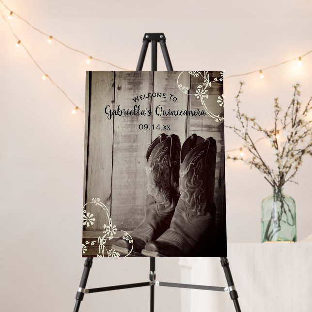 Rustic Cowboy Boots Floral Barn Quinceañera Party Foam Board (In Situ (Stand))