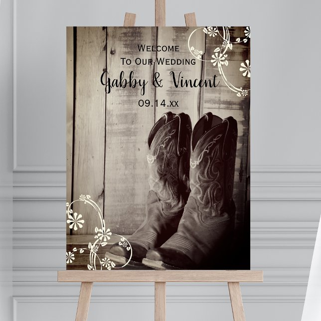 Rustic Cowboy Boots Floral Barn Wedding Foam Board (Creator Uploaded)