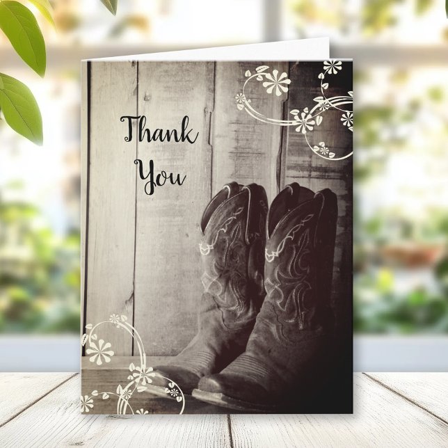Rustic Cowboy Boots Floral Western Thank You Card (Creator Uploaded)
