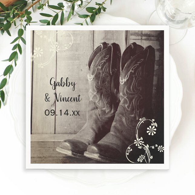Rustic Cowboy Boots Floral Western Wedding  Napkins (Creator Uploaded)