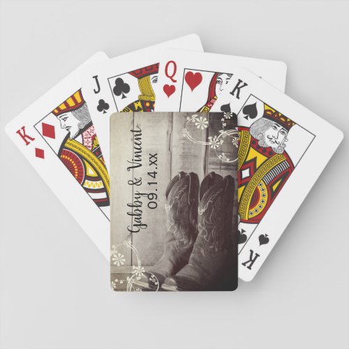 Rustic Cowboy Boots Floral Western Wedding  Poker Cards