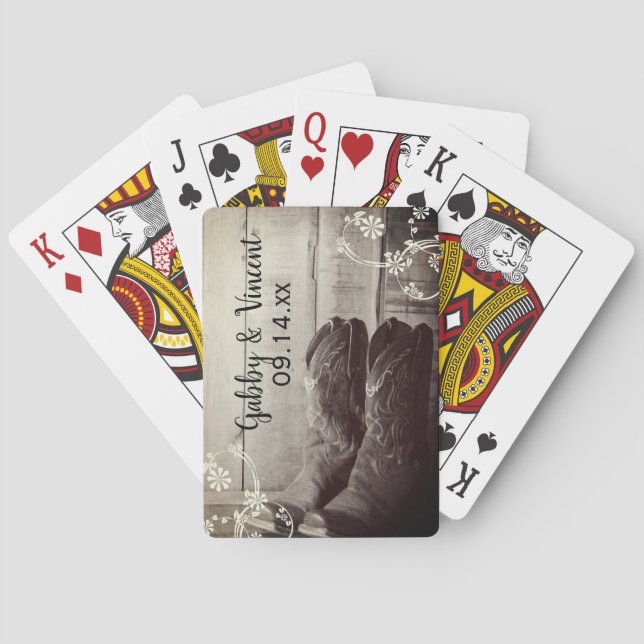 Rustic Cowboy Boots Floral Western Wedding  Poker Cards (Back)