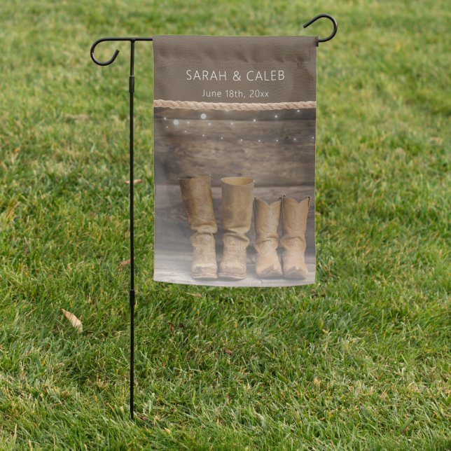 Rustic Cowboy Boots for Two Ranch Wedding Garden Flag (In SItu)