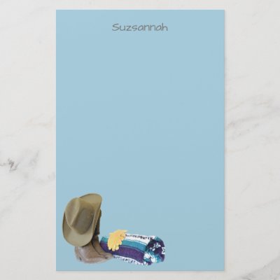 Rustic Cowboy Boots Hat Blue Purple Blanket Custom Stationery