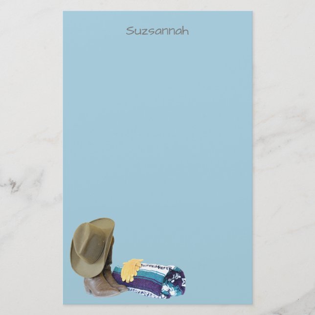 Rustic Cowboy Boots Hat Blue Purple Blanket Custom Stationery (Front)
