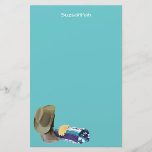 Rustic Cowboy Boots Hat Blue Purple Blanket Custom Stationery
