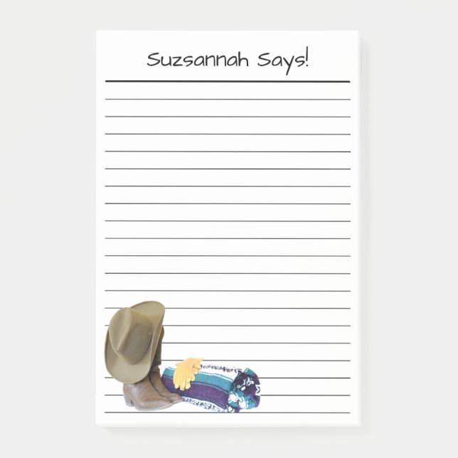 Rustic Cowboy Boots Hat Blue Purple Custom Lined Post-it Notes (Front)