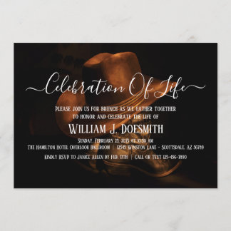 Rustic Cowboy Boots Hat Funeral Memorial Service Invitation