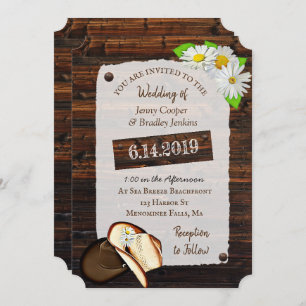 Rustic Cowboy Boots, Hats and Daisies Wedding Invitation