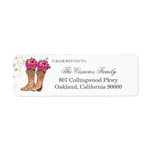 Rustic Cowboy Boots Hot Pink Roses Address Label