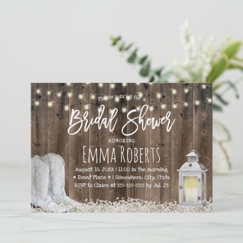 Rustic Cowboy Boots  Lantern Barn Bridal Shower Invitation
