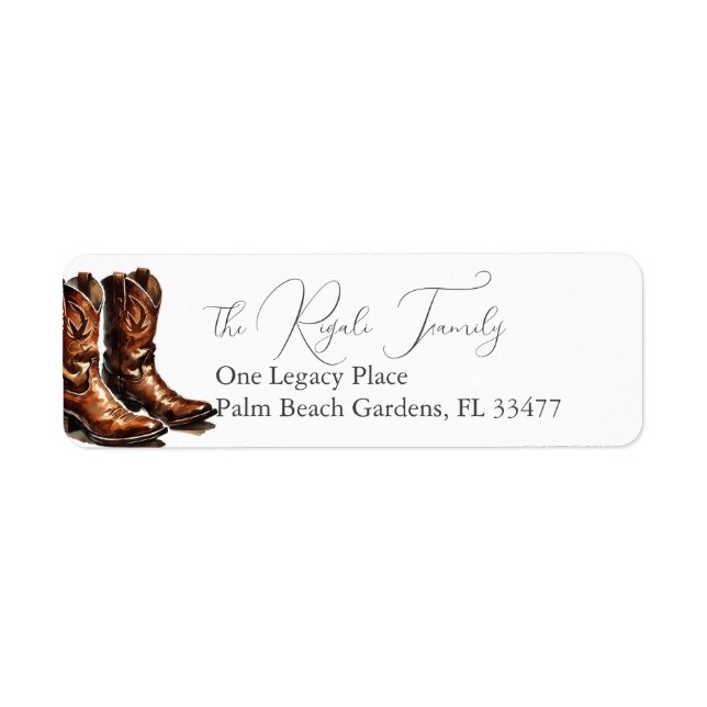 Rustic Cowboy Boots Return Address Label (Front)