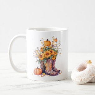 Rustic Cowboy Boots Sunflower Pumpkin Coffee Mug