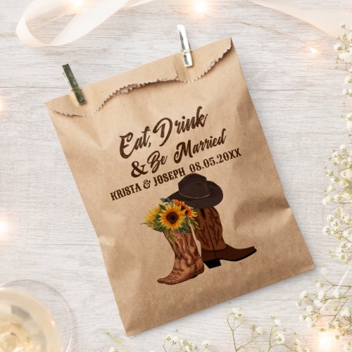 Rustic Cowboy Boots Sunflower Western Wedding  Favor Bag