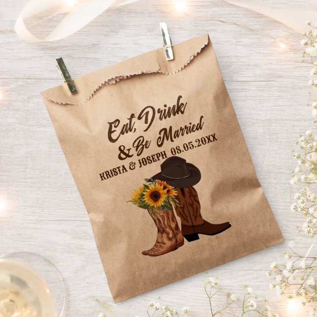Rustic Cowboy Boots Sunflower Western Wedding  Favor Bag (Clipped)