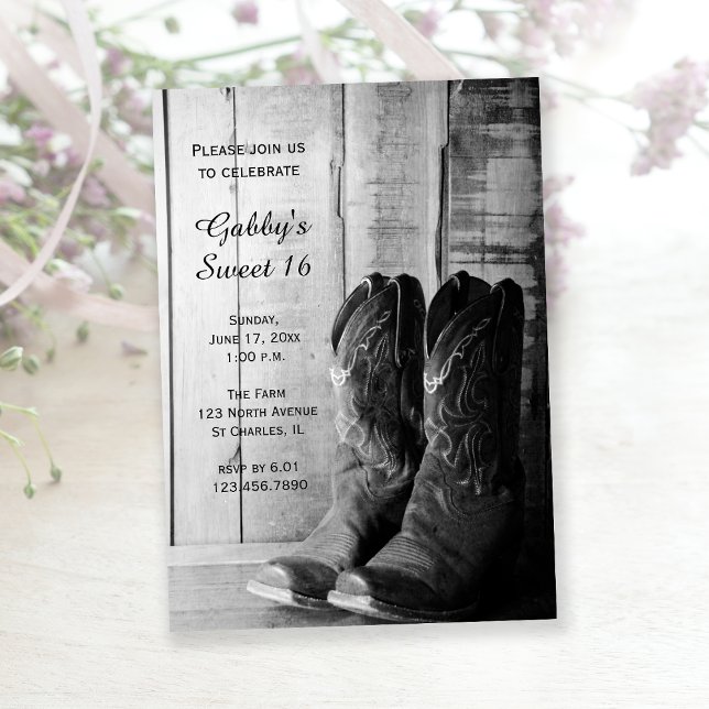 Rustic Cowboy Boots Sweet 16 Barn Birthday Party Invitation (Creator Uploaded)