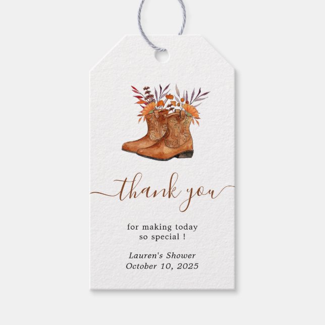 Rustic cowboy boots Thank you favor Gift Tags (Front)