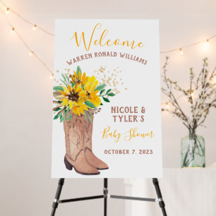Rustic cowboy boots watercolor baby shower foam board