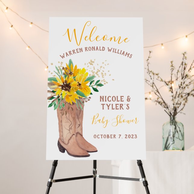 Rustic cowboy boots watercolor baby shower foam board (In Situ (Stand))