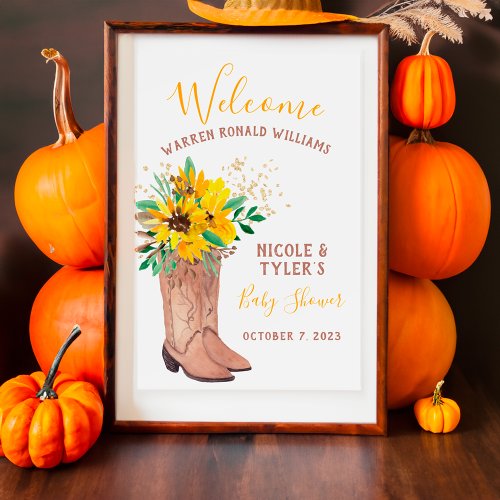 Rustic cowboy boots watercolor baby shower poster