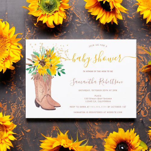 Rustic cowboy boots watercolor fall baby shower invitation