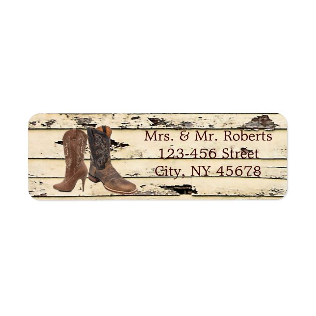 rustic Cowboy Boots Western country Wedding Label (Front)
