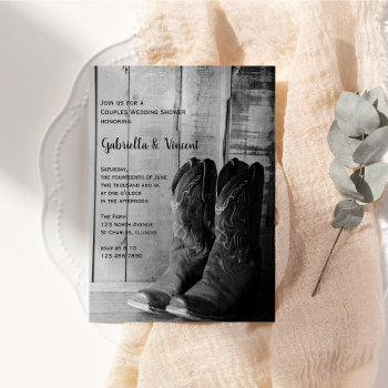 Rustic Cowboy Boots Western Couples Wedding Shower Invitation by loraseverson at Zazzle