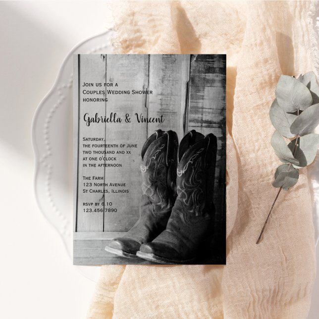 Rustic Cowboy Boots Western Couples Wedding Shower Invitation