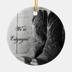 Rustic Cowboy Boots Western Engagement Ceramic Ornament