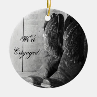 Rustic Cowboy Boots Western Engagement Ceramic Ornament