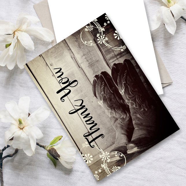Rustic Cowboy Boots Western Floral Thank You Card (Creator Uploaded)