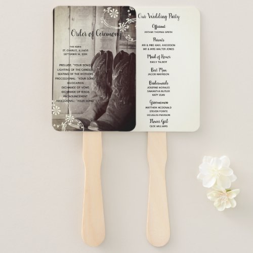 Rustic Cowboy Boots Western Floral Wedding Program Hand Fan