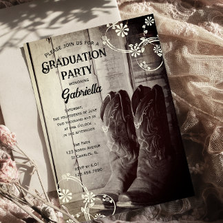 Rustic Cowboy Boots Western Graduation Party Invitation