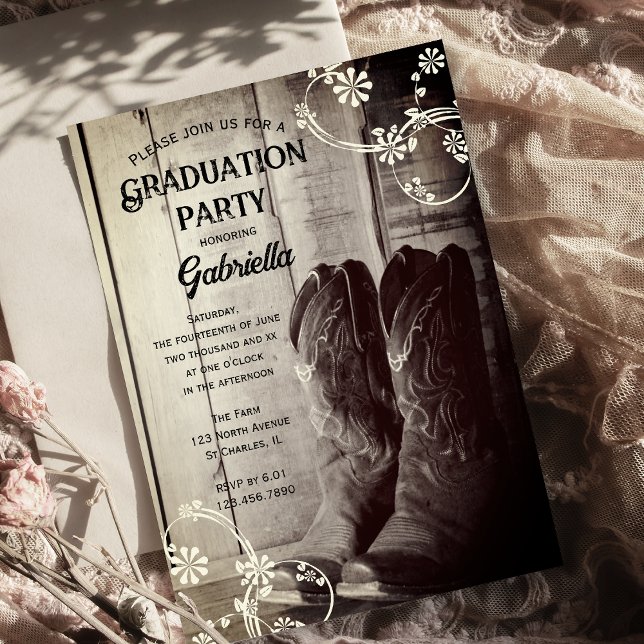 Rustic Cowboy Boots Western Graduation Party Invitation (Creator Uploaded)