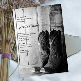 Rustic Cowboy Boots Western Post Wedding Brunch Invitation