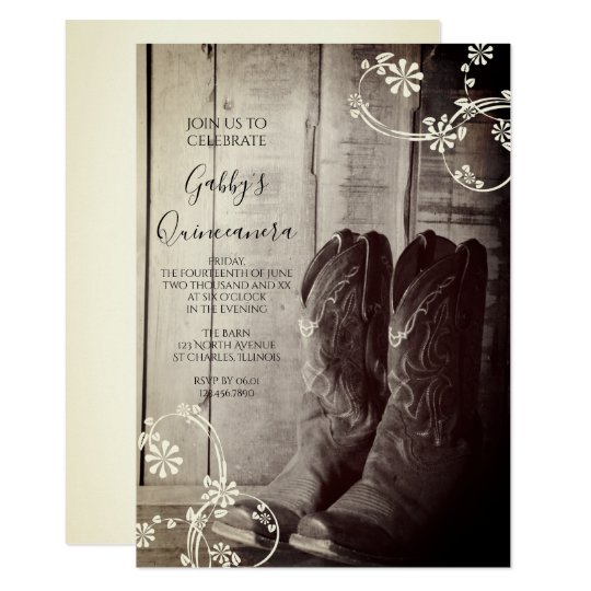 Rustic Cowboy Boots Western Quinceanera Party Invitation Zazzle Com